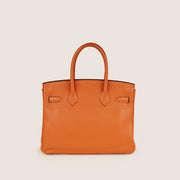 Birkin 30 Handbag in Classic Orange Clemence Leather with Gold-plated Hardware