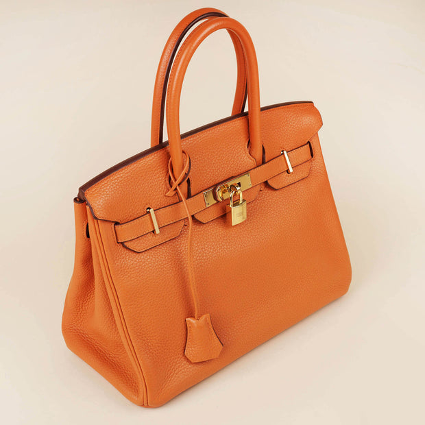 Birkin 30 Handbag in Classic Orange Clemence Leather with Gold-plated Hardware