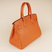 Birkin 30 Handbag in Classic Orange Clemence Leather with Gold-plated Hardware