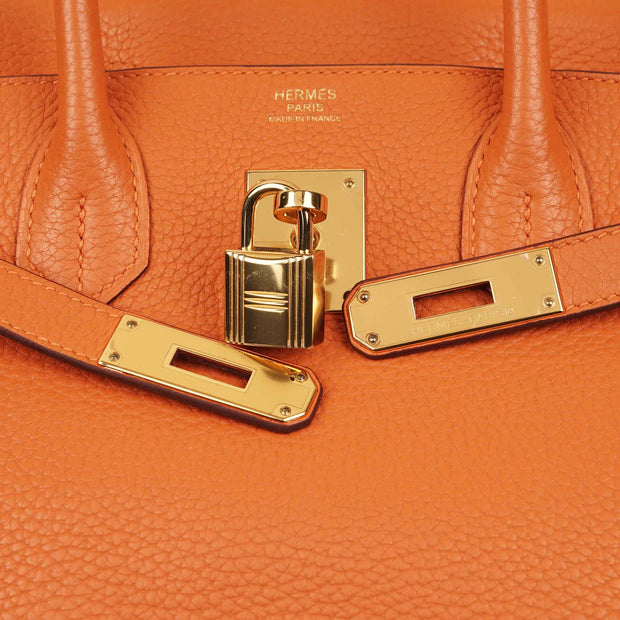 Birkin 30 Handbag in Classic Orange Clemence Leather with Gold-plated Hardware