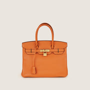 Birkin 30 Handbag in Classic Orange Clemence Leather with Gold-plated Hardware