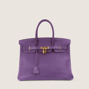 Birkin 35 Handbag in Ultraviolet Clemence Leather with Gold-plated Hardware | Bagnia