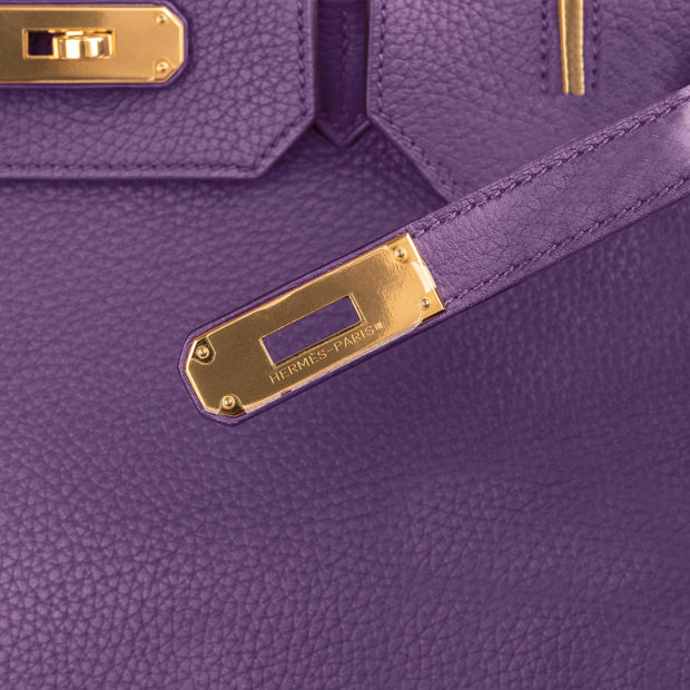 Birkin 35 Handbag in Ultraviolet Clemence Leather with Gold-plated Hardware | Bagnia