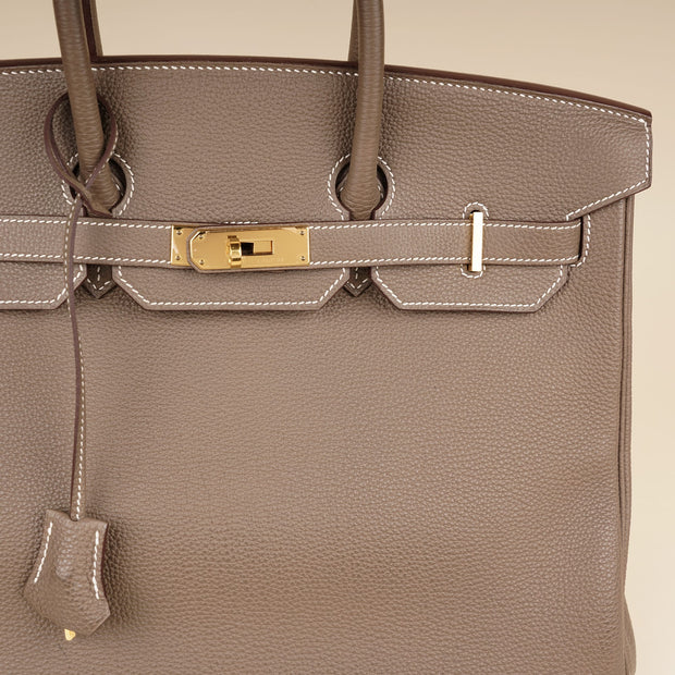 Birkin 35 Handbag in Etoupe Clemence Leather with Gold-plated Hardware