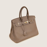 Birkin 35 Handbag in Etoupe Clemence Leather with Gold-plated Hardware