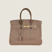 Birkin 35 Handbag in Etoupe Clemence Leather with Gold-plated Hardware